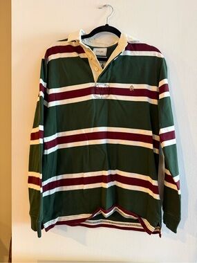 Joules Green, White & Burgundy Striped Rugby Polo